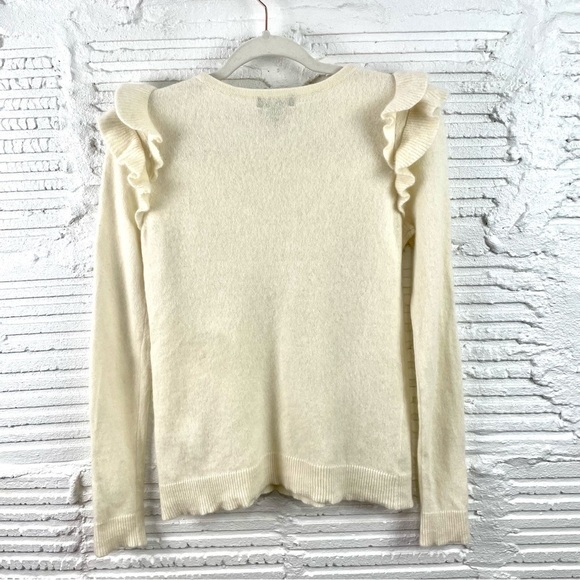 Charter Club Luxury 100% Cashmere Sweater Cream Ruffle Quiet Luxury Soft Girl M - Picture 7 of 13
